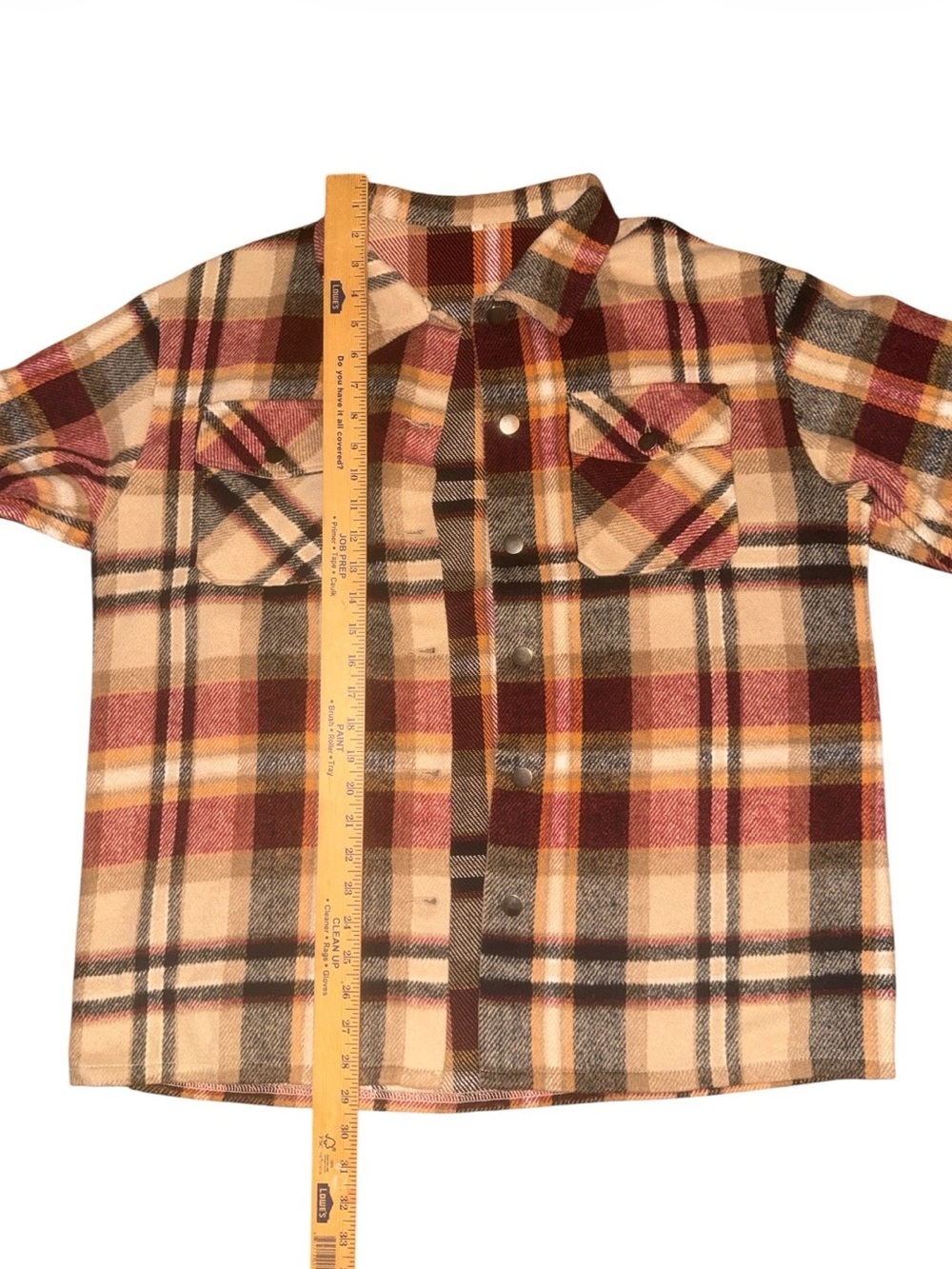 Boutique Plaid Shacket Jacket Cream & Burgundy cozy plaid trendy fall layer - Picture 5 of 8